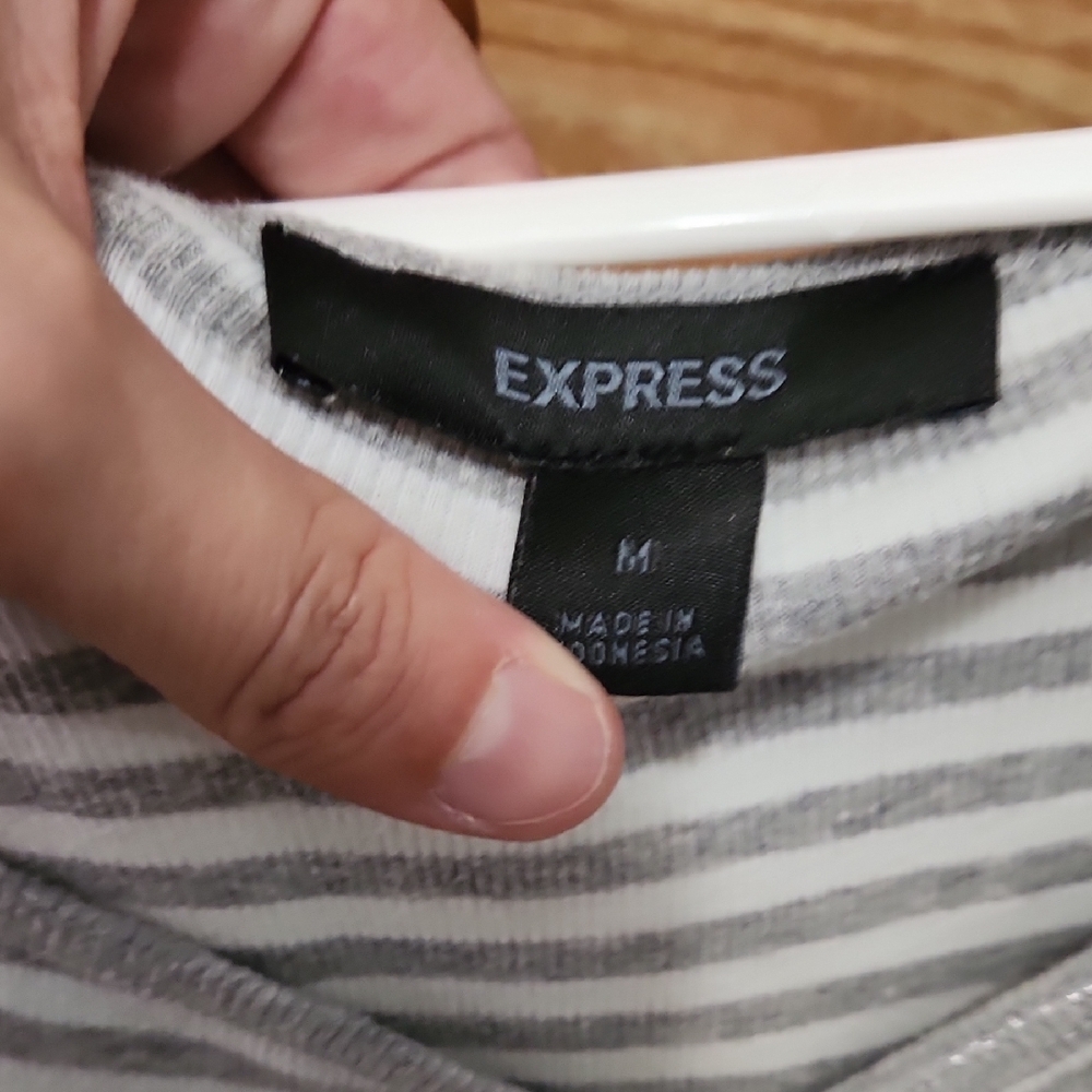 Express Gray and White Striped Long Sleeve Top - Picture 2 of 3